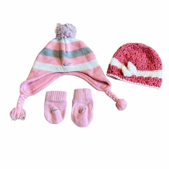 Nike Infant Hat and Mittens Cute Crocheted Beanie - Picture 1 of 4